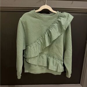 ZARA Girls Light Green RUFFLED SWEATSHIRT Size 10 EUC